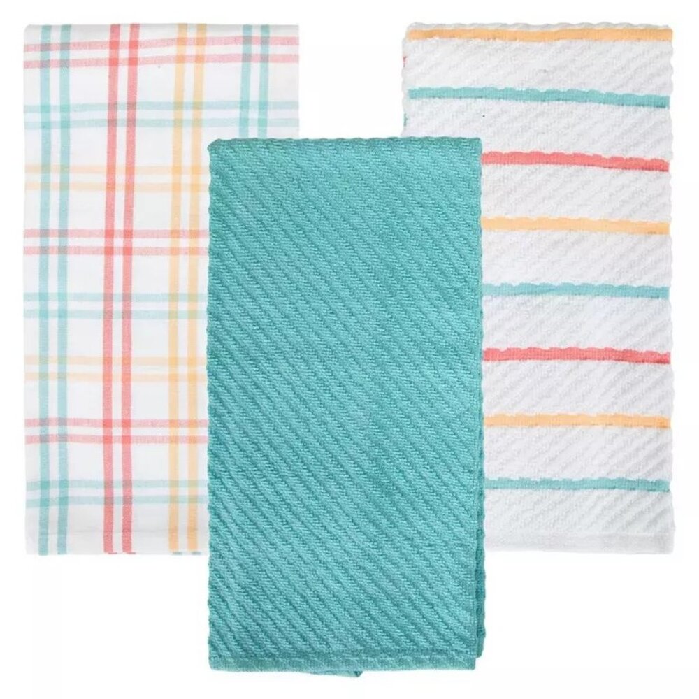 Spring Plaid & Stripes Kitchen Towels NEW